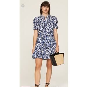 APIECE APART Blue White Floral Cotton Las Alturas Mini Dress Size Small